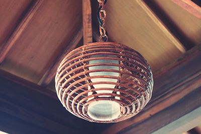 Low angle view of chandelier hanging from ceiling