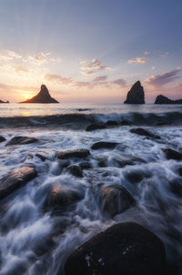 Scenic view of sea against sky during sunset