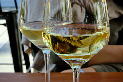 Close-up of beer in glass on table