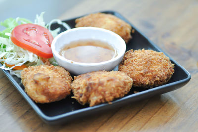 High angle view of breakfast on table