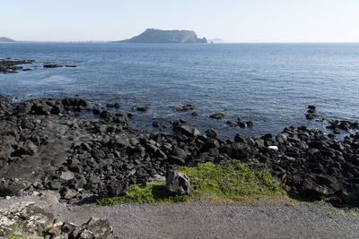 Scenic view of sea against clear sky