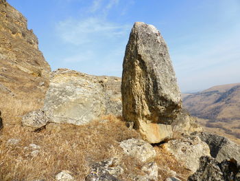 Rock formation on land against sky