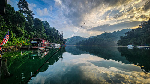 Scenic view of lake against sky during sunset