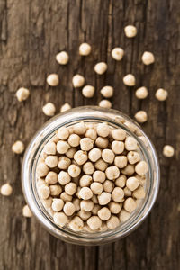 High angle view of eggs in container on table