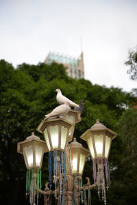 Low angle view of sculpture against sky in city