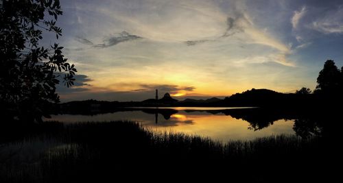 Scenic view of lake against sky during sunset