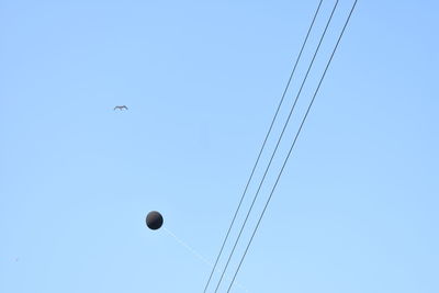 Low angle view of bird flying against clear blue sky