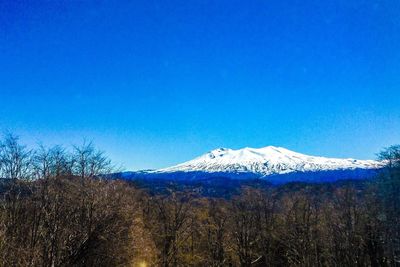 Scenic view of snowcapped mountains against clear sky