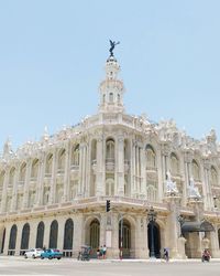 Low angle view of historic building against clear sky