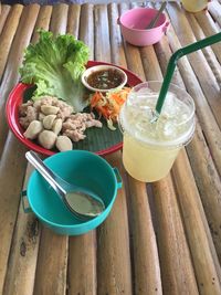 High angle view of breakfast on table