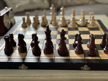 High angle view of chess board