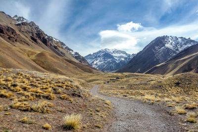 Scenic view of snowcapped mountains against sky