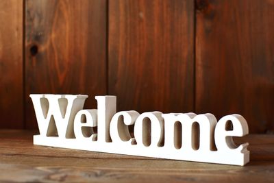 Close-up of text on table