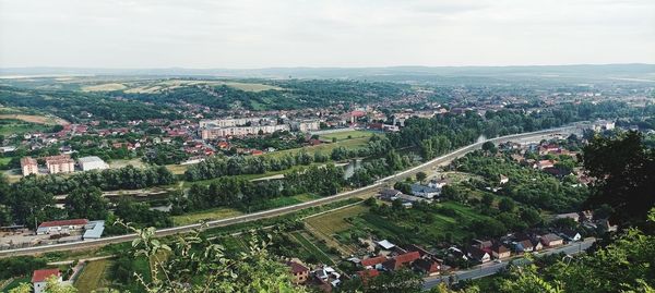 High angle view of townscape against sky