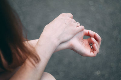 High angle view of people on finger