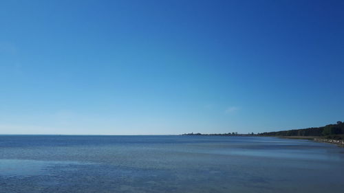 Scenic view of sea against clear blue sky