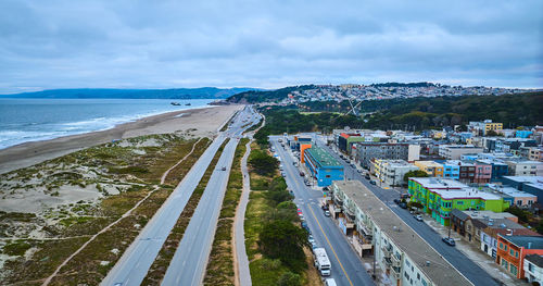 High angle view of cityscape against sky