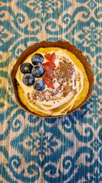 High angle view of dessert on table