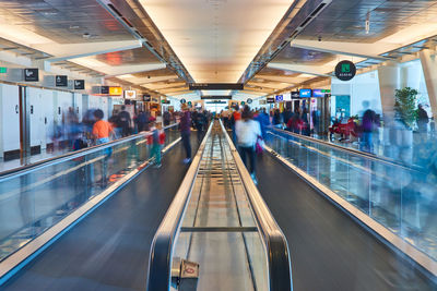 High angle view of people on escalator