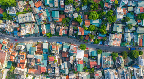 High angle view of buildings in city