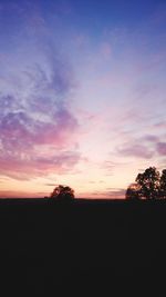 Silhouette trees on field against sky at sunset