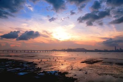 Scenic view of sea against sky at sunset