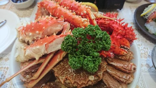 High angle view of food in plate