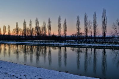 Scenic view of lake against sky during winter