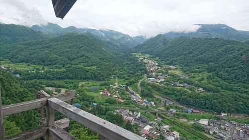 High angle view of mountains against sky