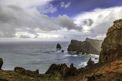 Scenic view of sea against cloudy sky