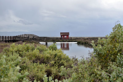 Scenic view of lake against sky