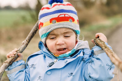 Portrait of cute boy in winter