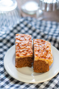 Close-up of dessert in plate on table