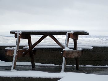 Close-up of frozen sea against sky