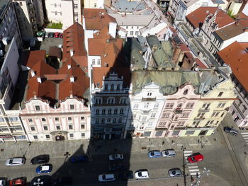 High angle view of street amidst buildings in city