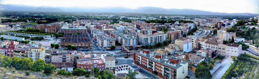 High angle shot of townscape against sky