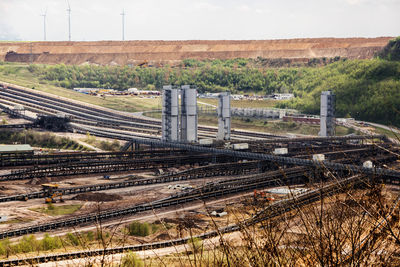 High angle view of railroad tracks on land