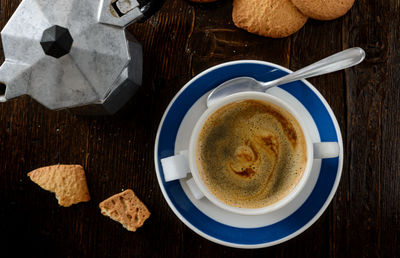 High angle view of breakfast on table