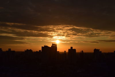 Silhouette buildings against sky during sunset