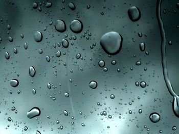 Full frame shot of raindrops on glass