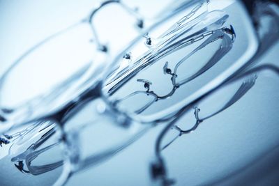 Tilt shot of eyeglasses with reflection