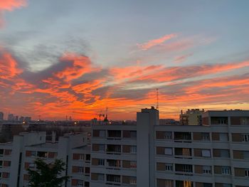 Buildings against cloudy sky during sunset