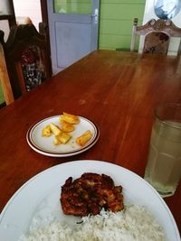 High angle view of serving food in plate