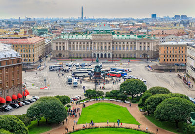 High angle view of buildings in city