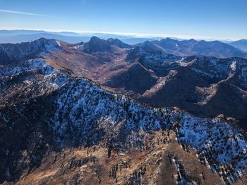 Aerial view of snowcapped mountains against sky