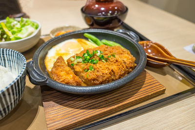 Close-up of food in plate on table