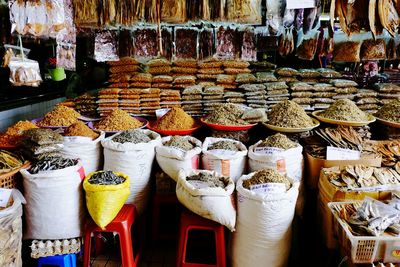 Dried seafood for sale at market