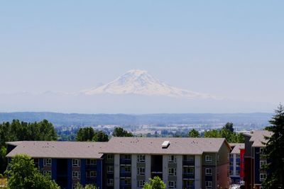 View of cityscape against clear sky