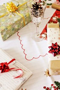 High angle view of christmas decoration on table