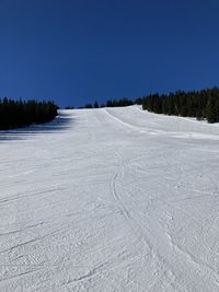 Scenic view of snow covered landscape against clear sky